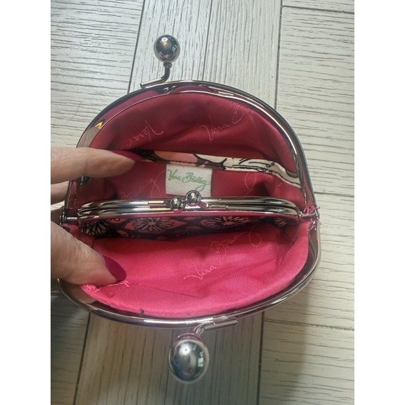 Vera Bradley "MOCHA ROSE"  Double Kisslock Coin Purse.‎ RETIRED PATTERN. 90s - Picture 3 of 9